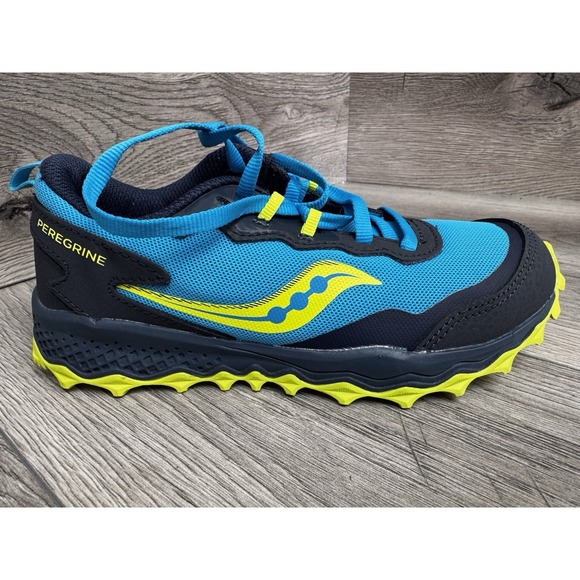 Saucony Kids Boys Peregrine KDZ Shoes Athletic Sneakers Blue/Citron Size 1M - Picture 5 of 14